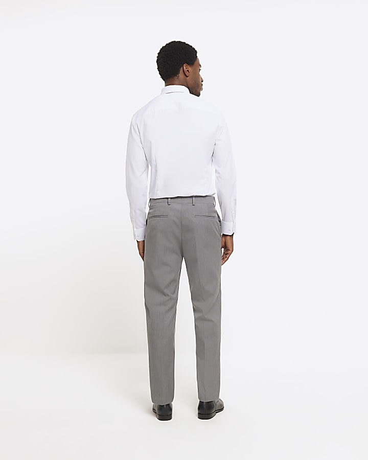 Grey Slim fit Twill Suit Trousers