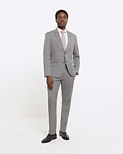 Grey Slim fit Twill Suit Trousers