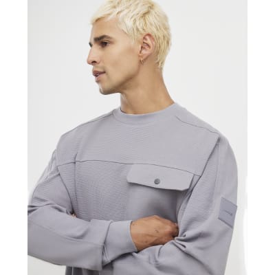 Grey Slim Fit Waffle Pocket Sweatshirt