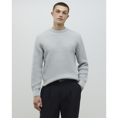 Grey Slim Fit Waffle Texture Knit Jumper