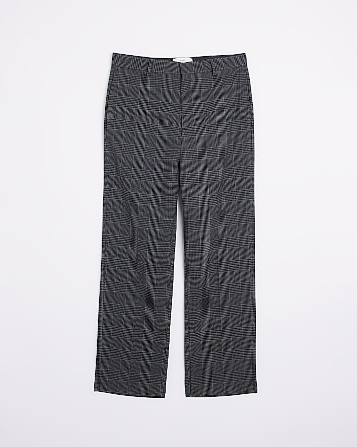 Grey slim fit wide check trousers
