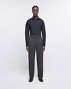 Grey slim fit wide check trousers