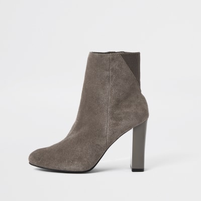 Grey smart heeled ankle boots | River Island