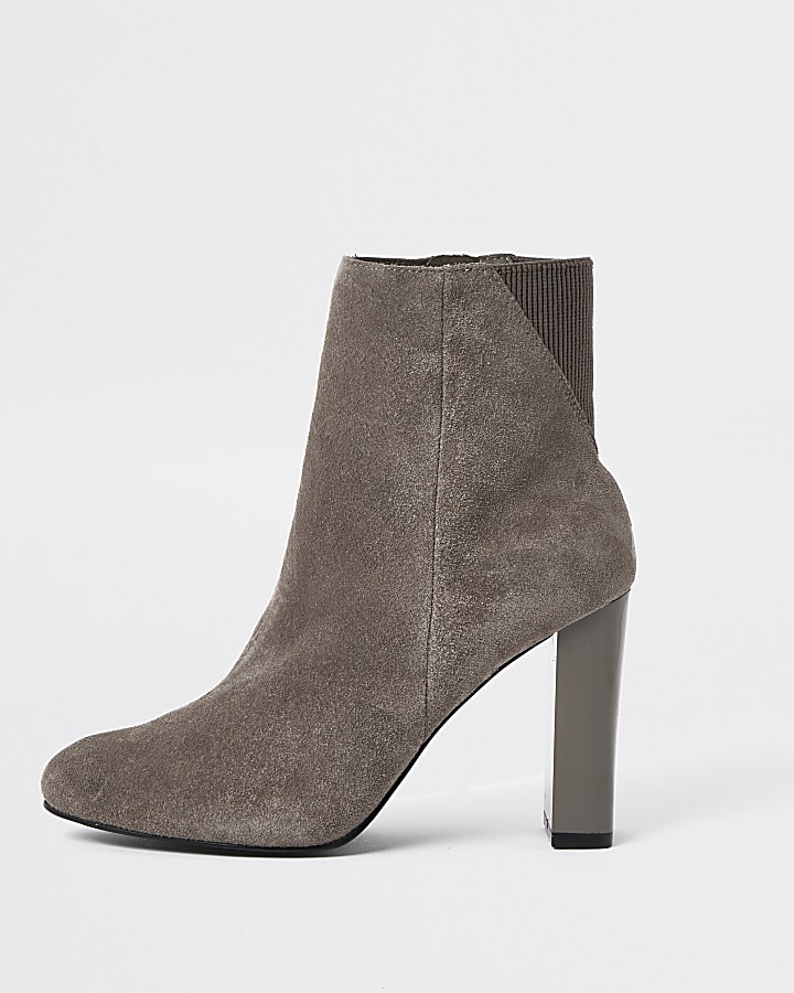 Grey smart heeled ankle boots