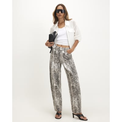 Snake Print Barrel Leg Jeans