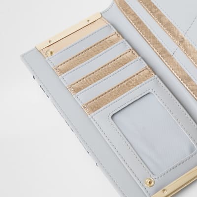 Grey snake print colour block clip purse