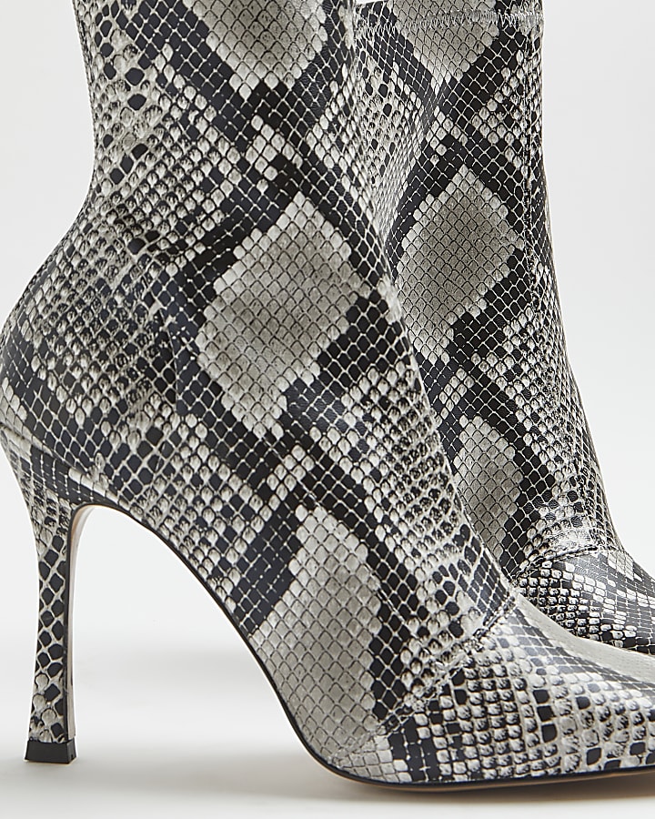 Grey snake print sock boots
