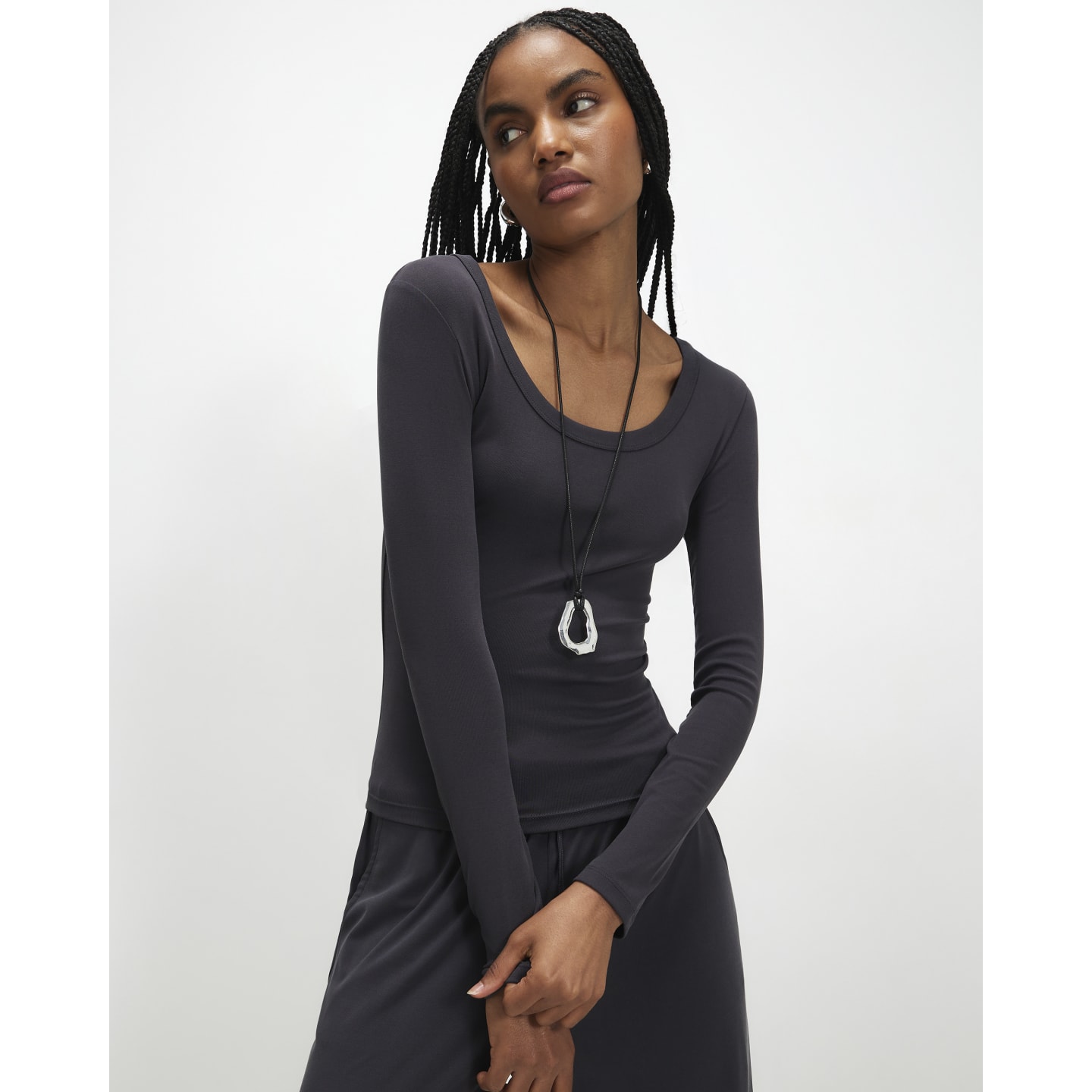 River Island Grey Soft Touch Long Sleeve Baby Tee T-Shirt — photo 1 of 1