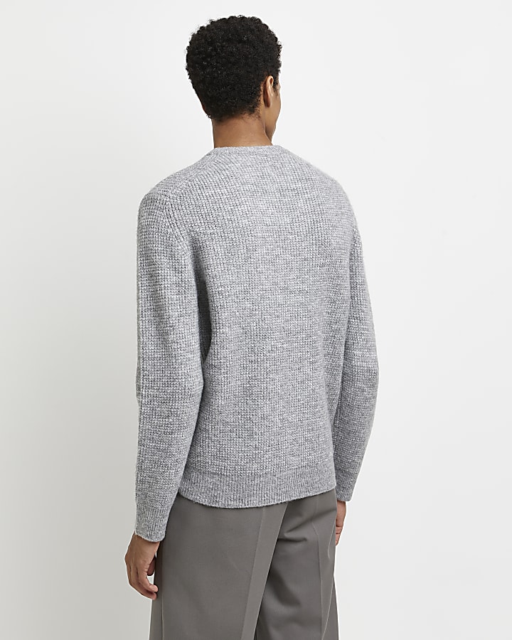 Grey soft touch slim fit waffle jumper