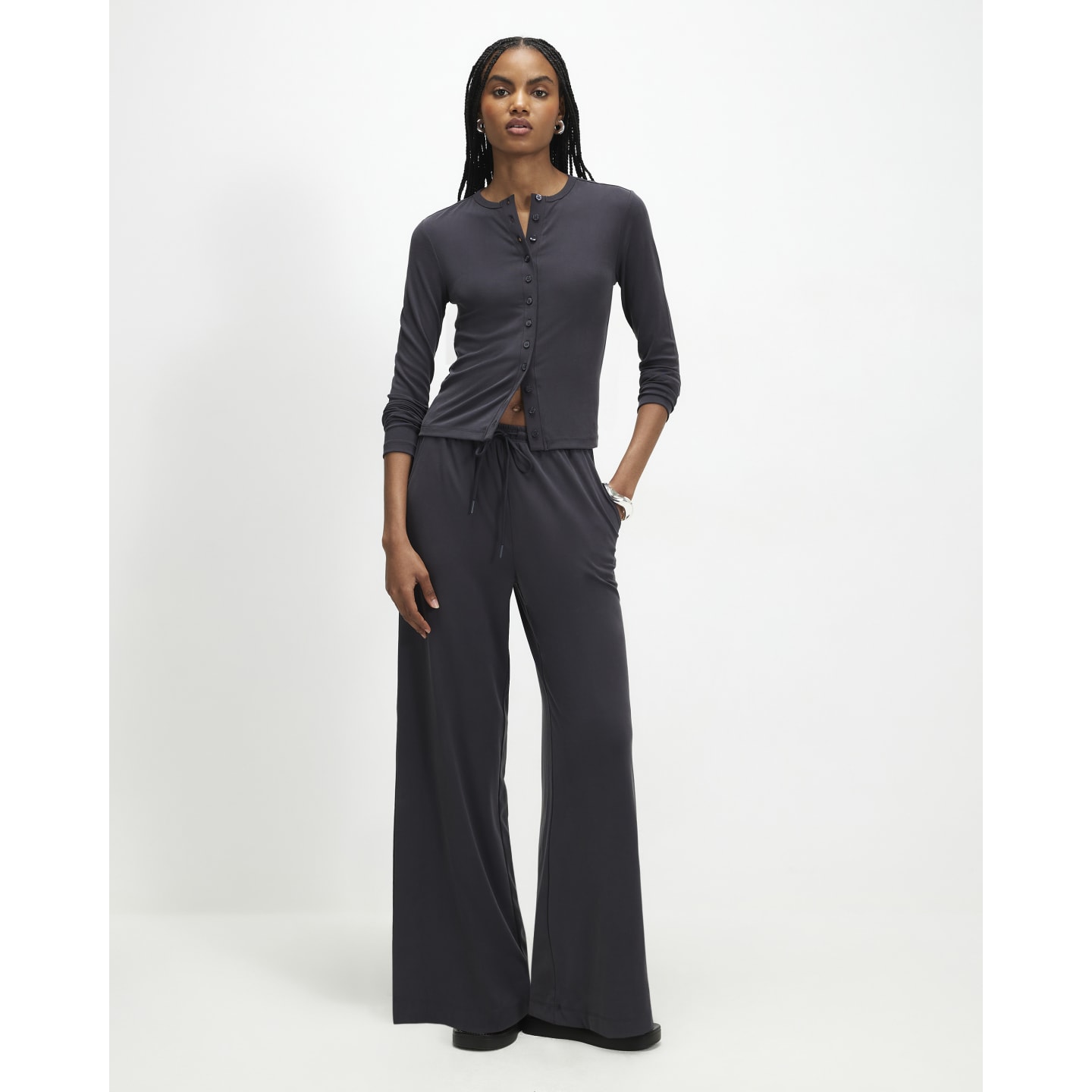River Island Grey Soft Touch Wide Leg Trousers — photo 1 of 1
