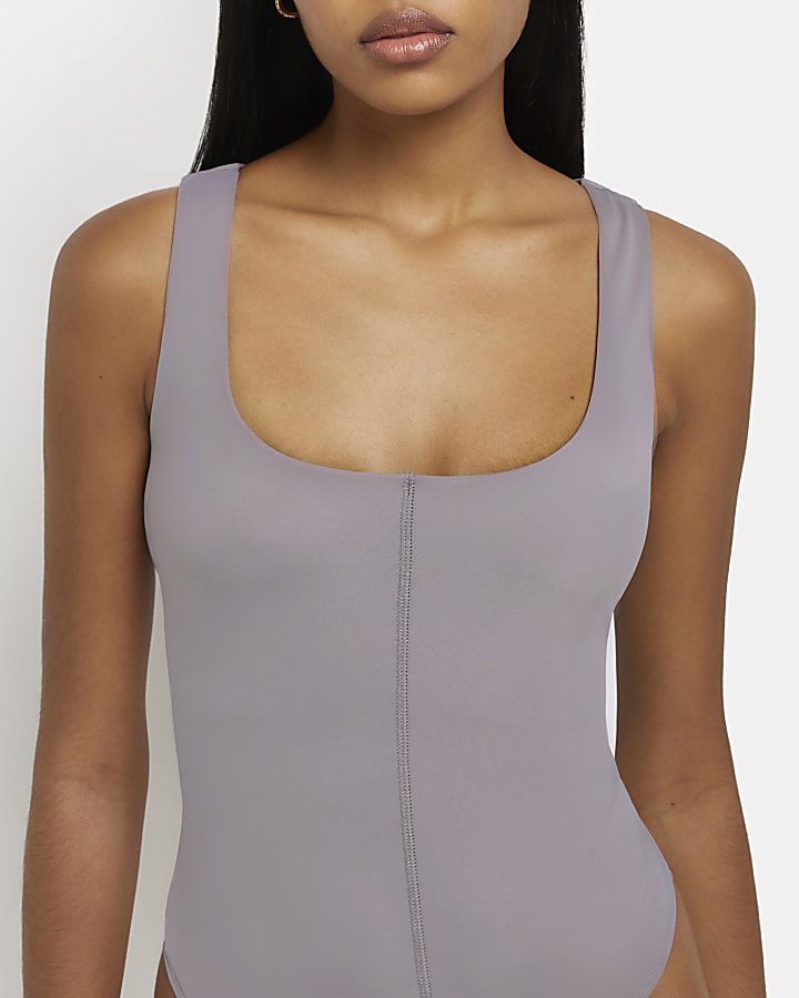 Grey square neck bodysuit
