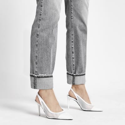 Grey straight leg super high waist jeans
