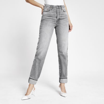 gray straight leg jeans