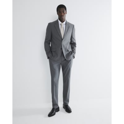 Grey Stretch Slim Fit Suit Trousers
