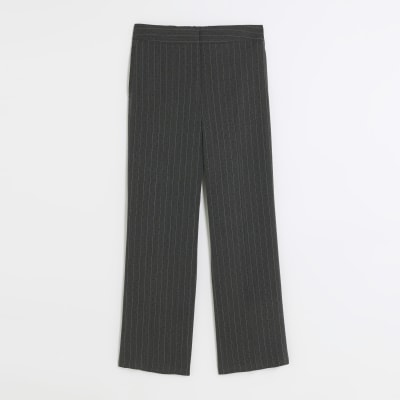 Grey stripe diamante straight trousers | River Island