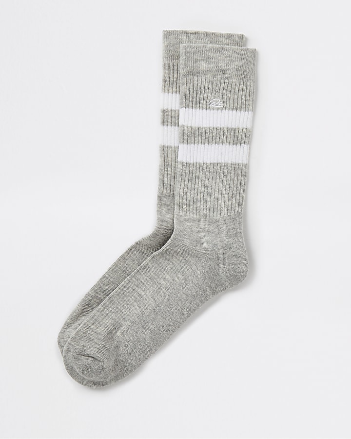 Grey stripe RI embroidered tube socks