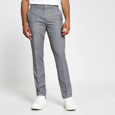 Grey stripe skinny fit trousers River Island