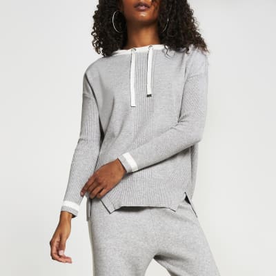 grey knitted hoodie womens