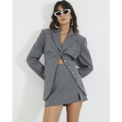 Grey Striped Split Front Skort