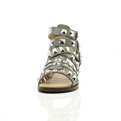 360 degree animation of product Grey studded Gladiator sandals frame-3