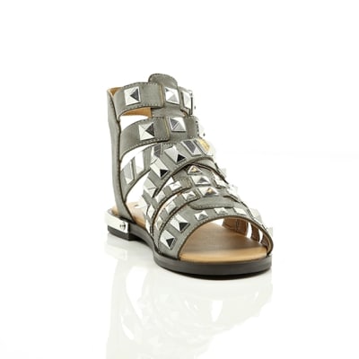 360 degree animation of product Grey studded Gladiator sandals frame-5