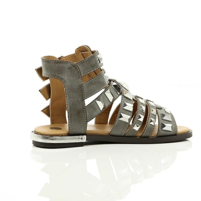 360 degree animation of product Grey studded Gladiator sandals frame-11