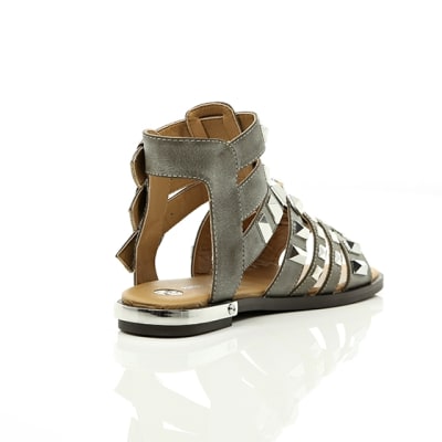 360 degree animation of product Grey studded Gladiator sandals frame-13