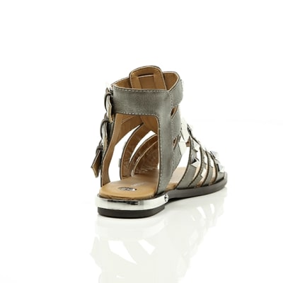 360 degree animation of product Grey studded Gladiator sandals frame-14