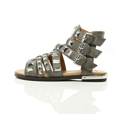 360 degree animation of product Grey studded Gladiator sandals frame-21
