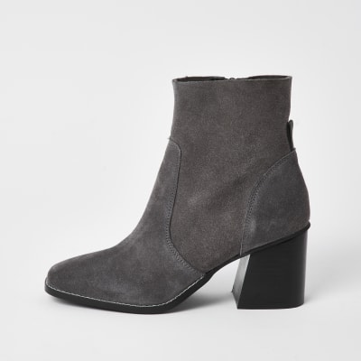 gray block heel booties