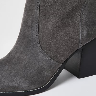 grey suede block heel boots