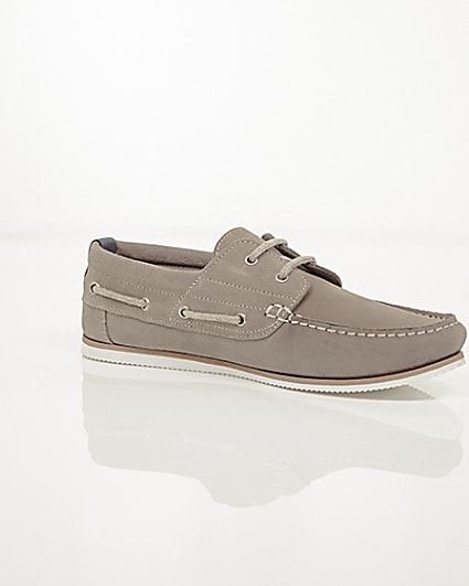 360 degree animation of product Grey suede lace-up boat shoes frame-8