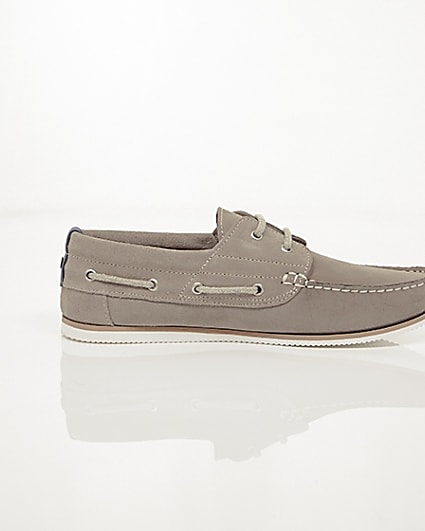 360 degree animation of product Grey suede lace-up boat shoes frame-10