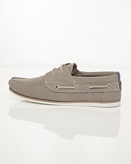 360 degree animation of product Grey suede lace-up boat shoes frame-21