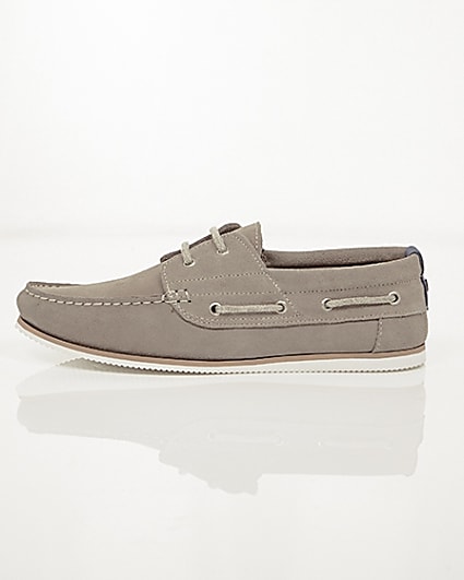 360 degree animation of product Grey suede lace-up boat shoes frame-22