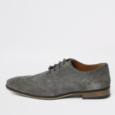 Grey suede lace-up brogues | River Island