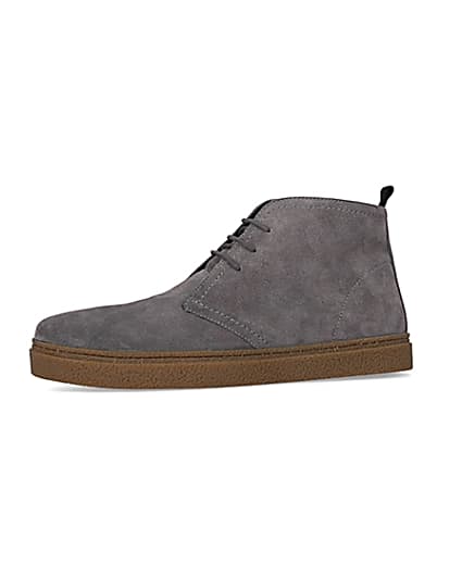 360 degree animation of product Grey Suede lace up Chukka boots frame-2