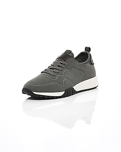 360 degree animation of product Grey suede runner trainers frame-1