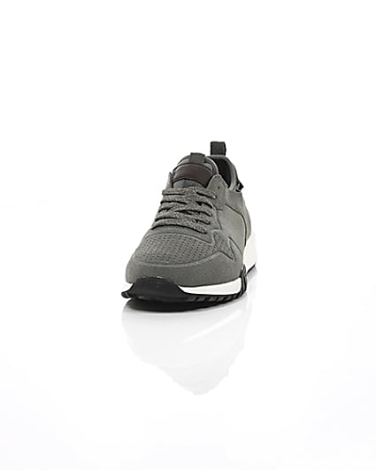 360 degree animation of product Grey suede runner trainers frame-3
