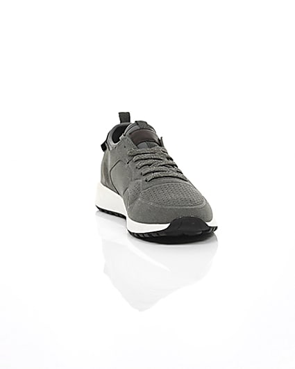 360 degree animation of product Grey suede runner trainers frame-5