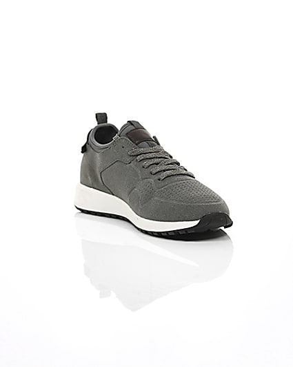 360 degree animation of product Grey suede runner trainers frame-6