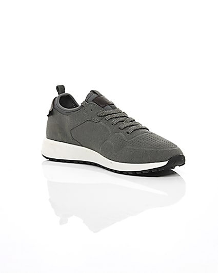360 degree animation of product Grey suede runner trainers frame-7