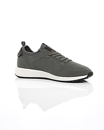 360 degree animation of product Grey suede runner trainers frame-8