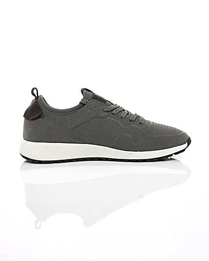 360 degree animation of product Grey suede runner trainers frame-10