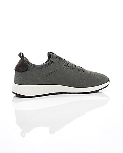 360 degree animation of product Grey suede runner trainers frame-11