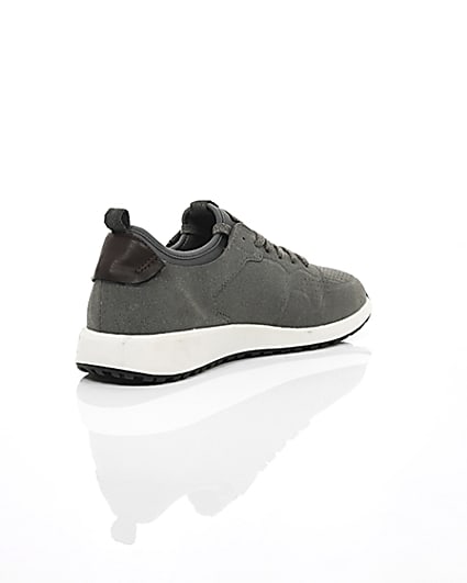 360 degree animation of product Grey suede runner trainers frame-13