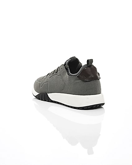 360 degree animation of product Grey suede runner trainers frame-18