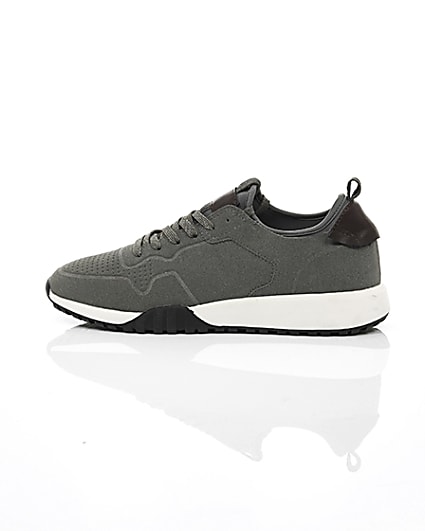 360 degree animation of product Grey suede runner trainers frame-21