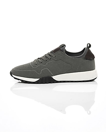 360 degree animation of product Grey suede runner trainers frame-22
