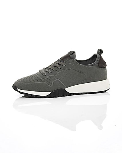 360 degree animation of product Grey suede runner trainers frame-23